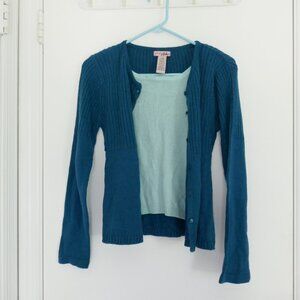 Girls turquoise cardigan sweater with aqua panel size L